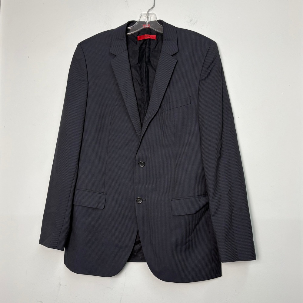 Hugo Boss Mens Navy Blue Pinstripe Two Button Blazer Sport Coat 40R